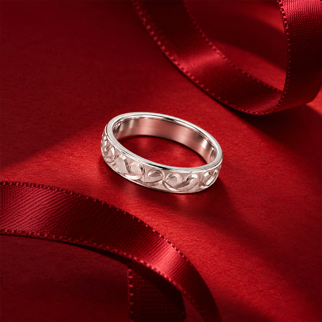 Engraved Heart Vine Sterling Silver Ring