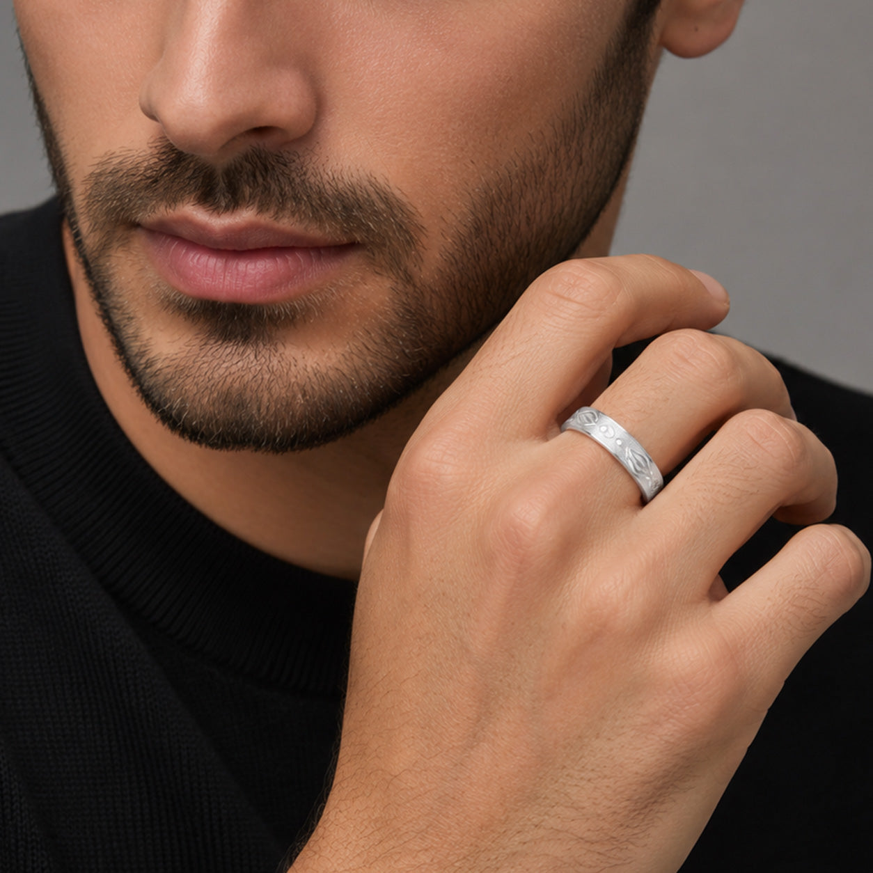 Engraved Leaf Harmony 925 Sterling Silver Rings for Men