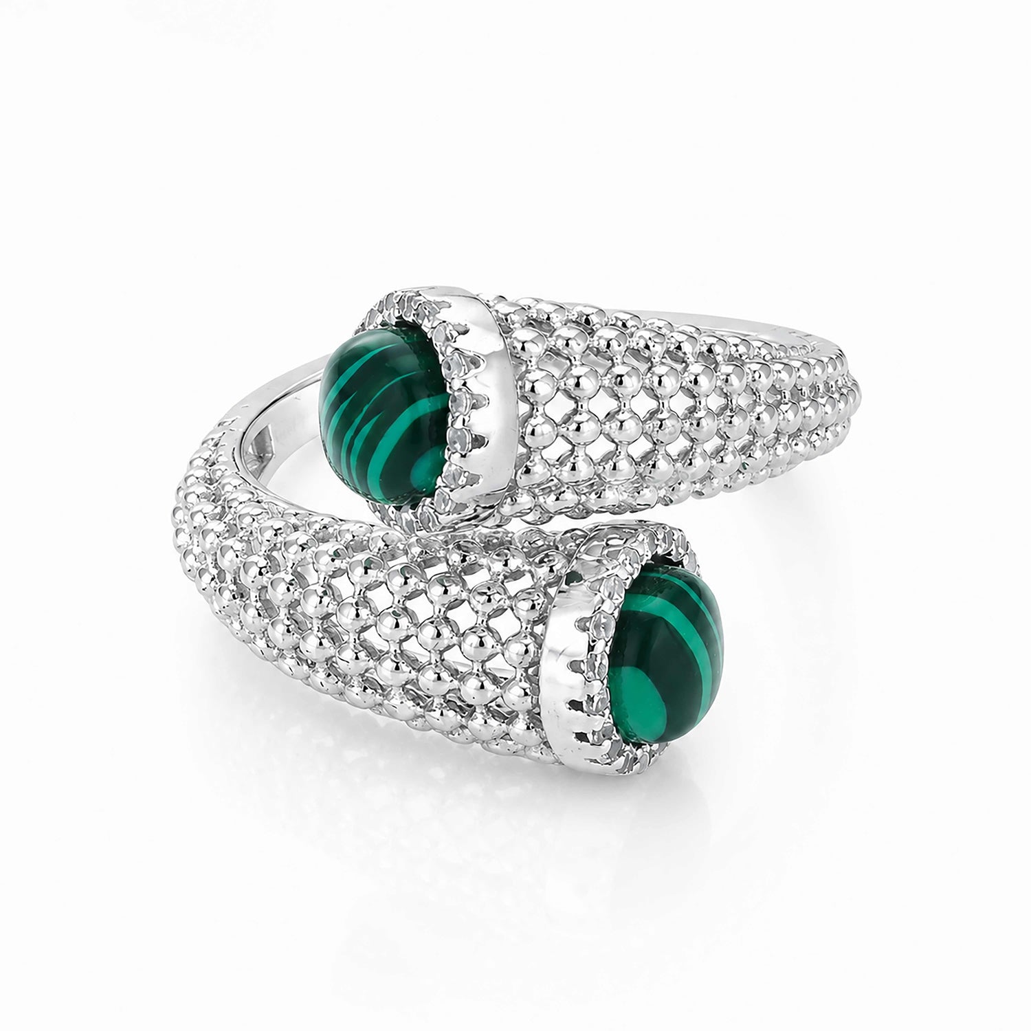 Esme Silver Malachite Textured Mesh Open Ring