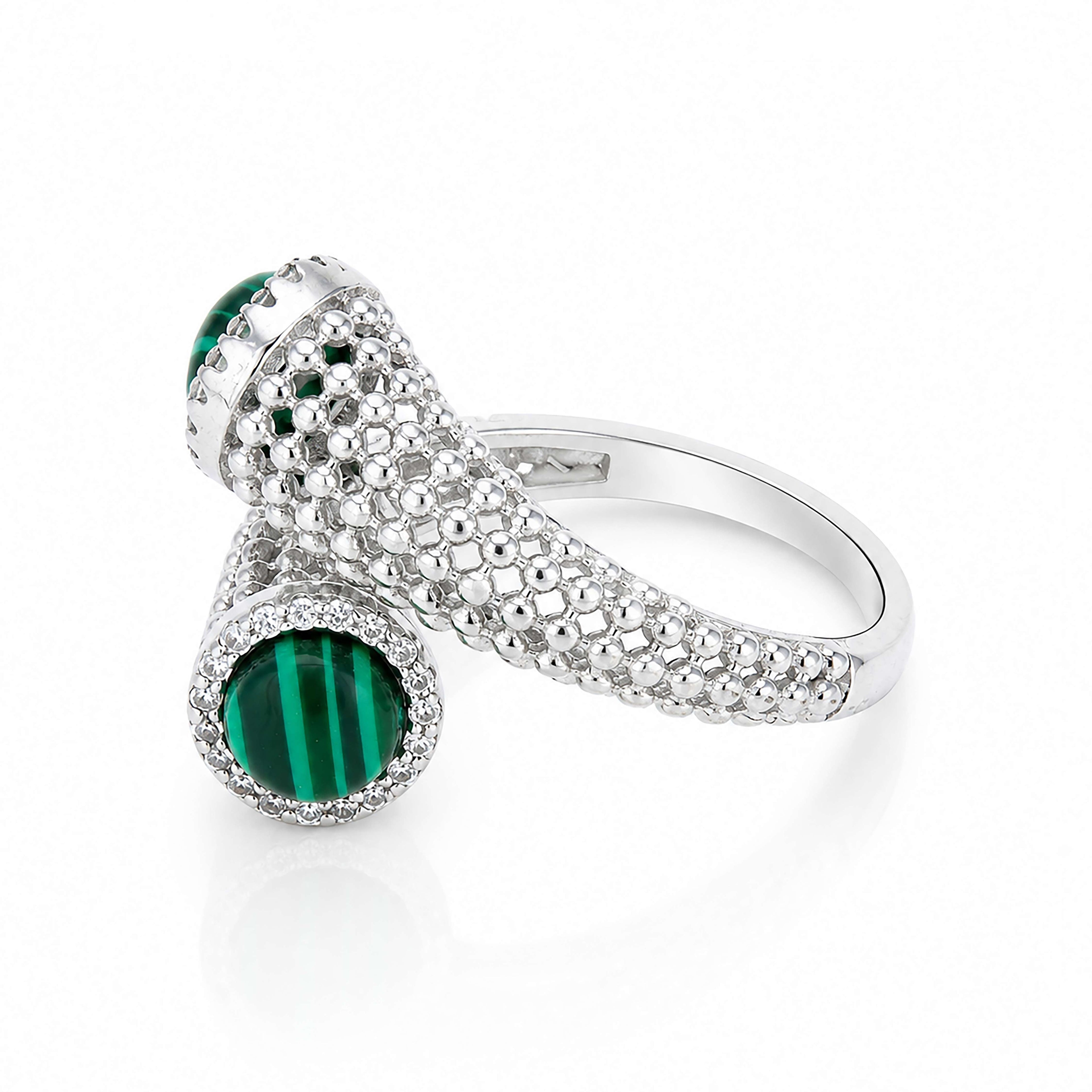 Esme Silver Malachite Textured Mesh Open Ring