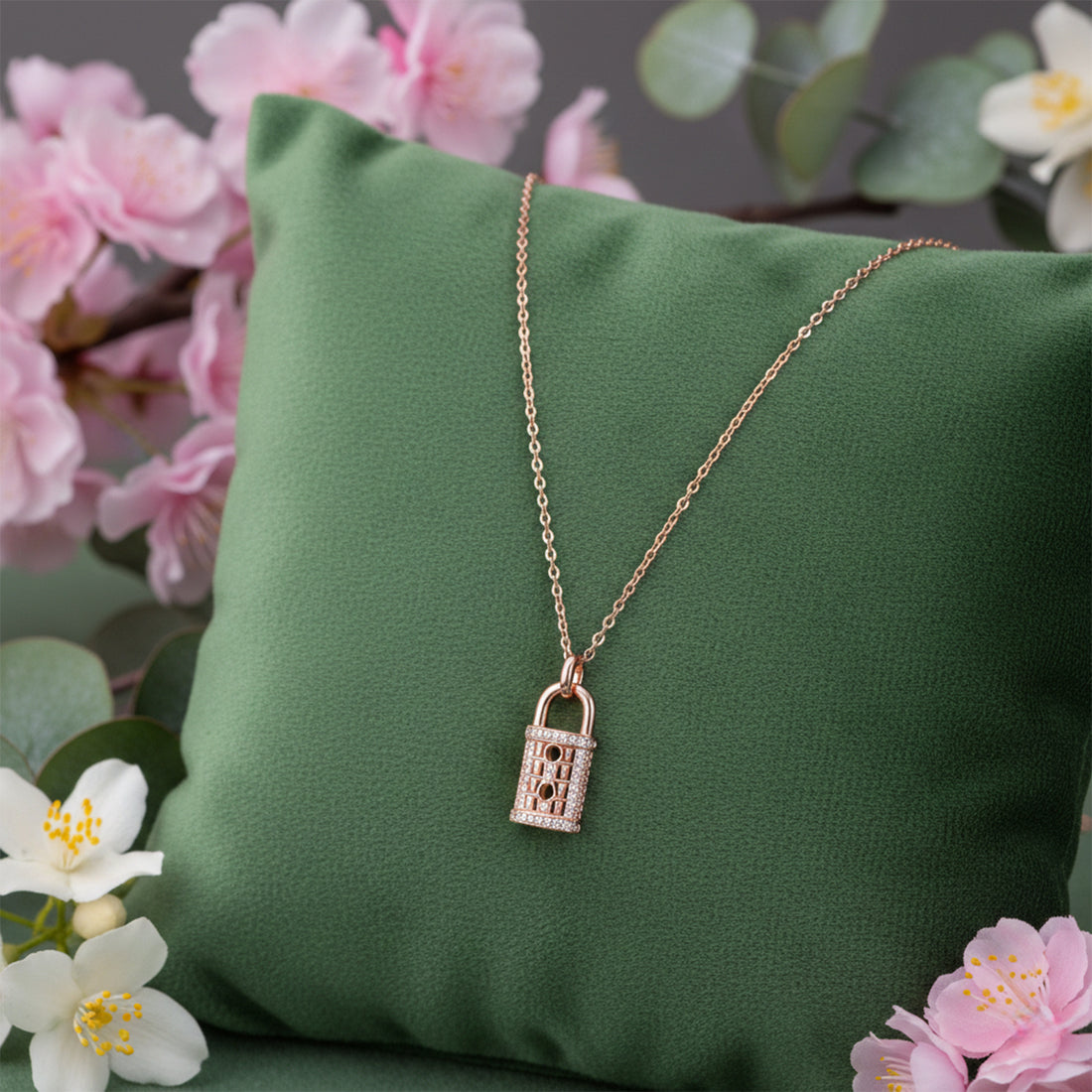 Eterna Lock Rose Gold Plated Pendant Chain