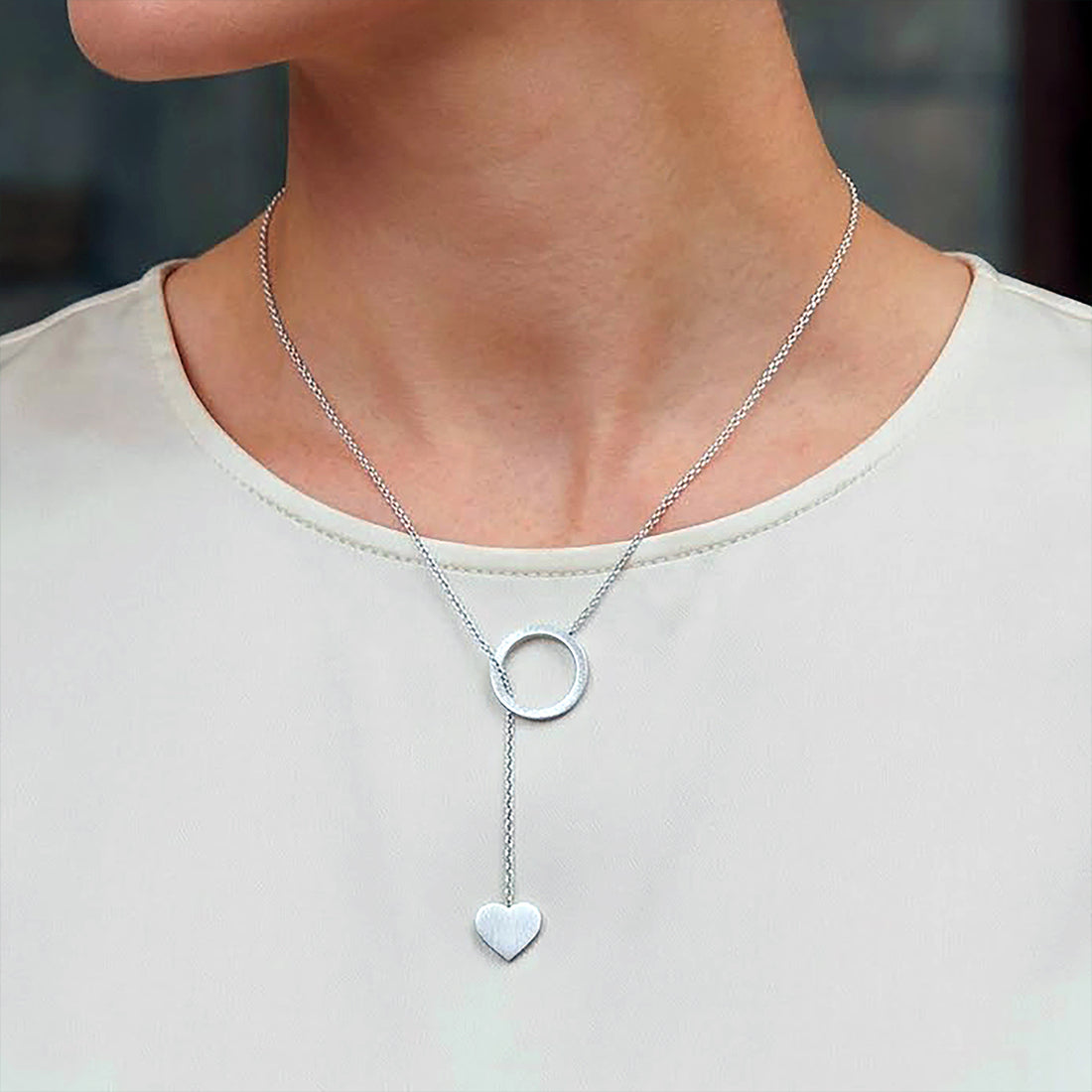 Eternal Circle 925 Sterling Silver Heart Drop Chain