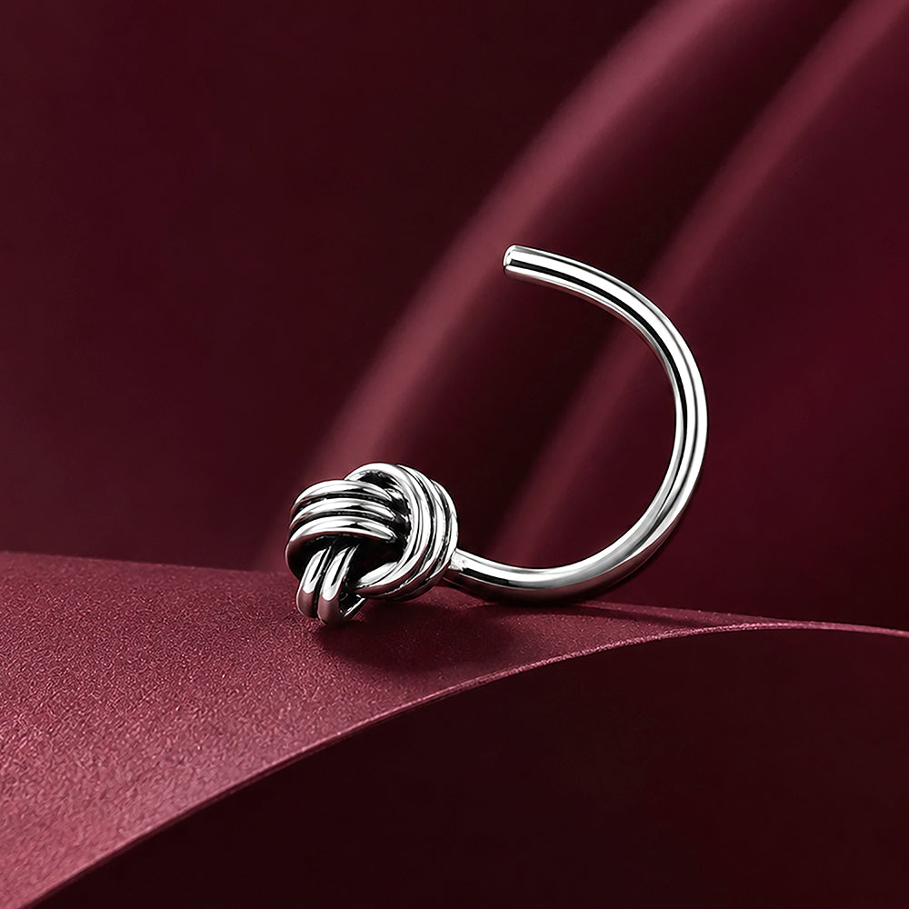 Eternal Knot Silver Open Hoop Nose Ring