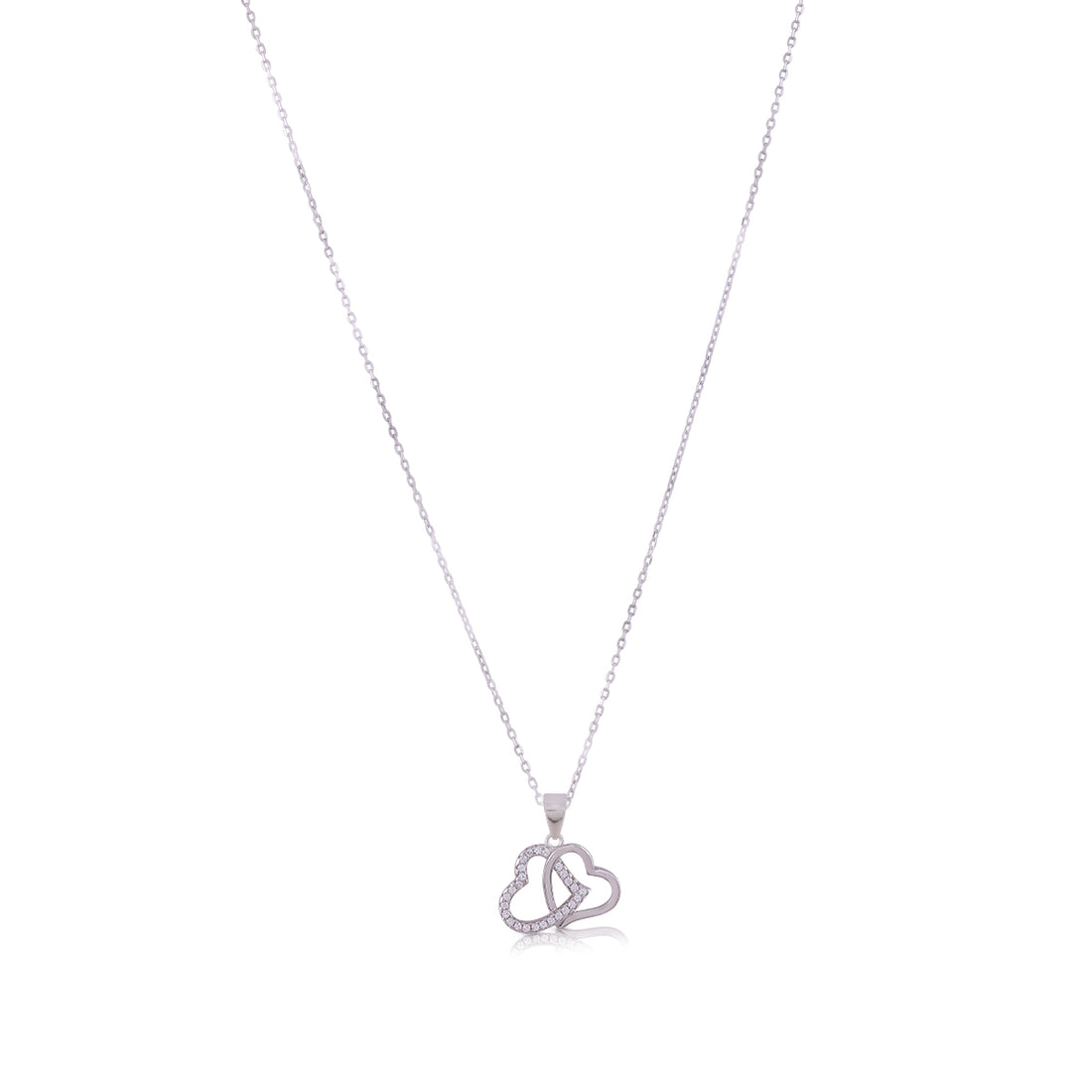 Eternal Bond 925 Rhodium Twin Heart Chain Pendants