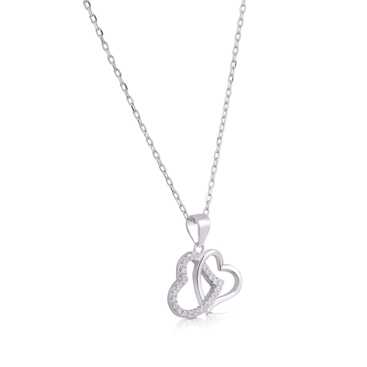 Eternal Bond Rhodium Twin Heart Chain Pendants