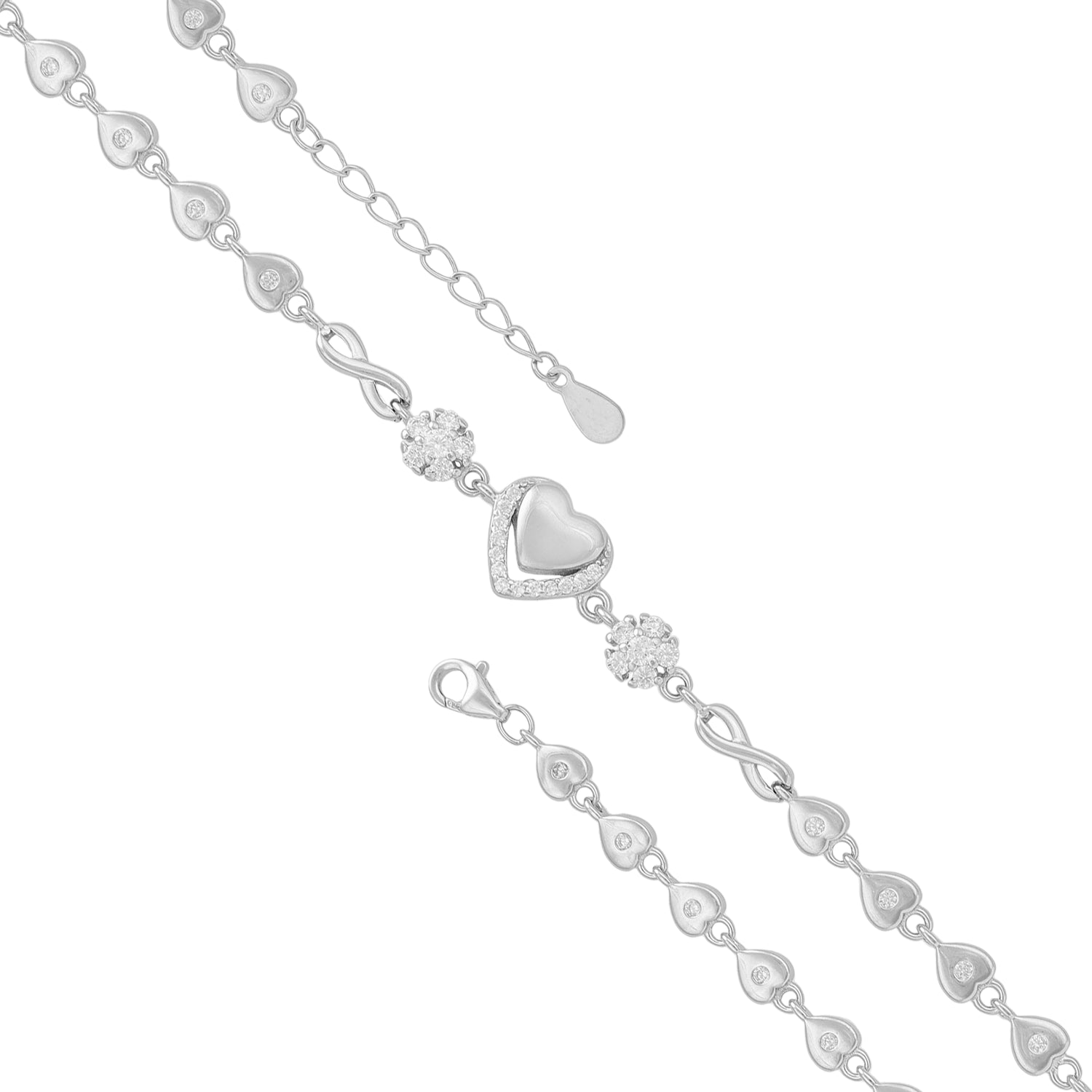 Eternal Infinity Rhodium Plated 925 Centred Love Heart Bracelet