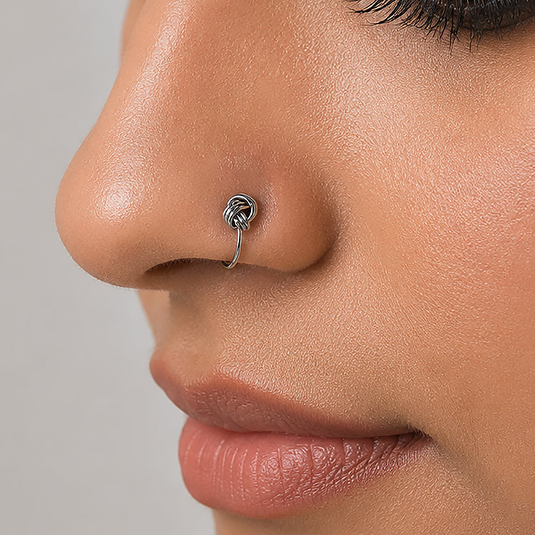 Eternal Knot Silver Open Hoop Nose Ring
