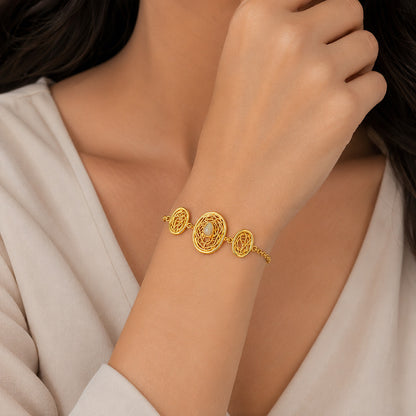 Ethereal Woven Medallion Opal Golden Statement Chain Bracelet