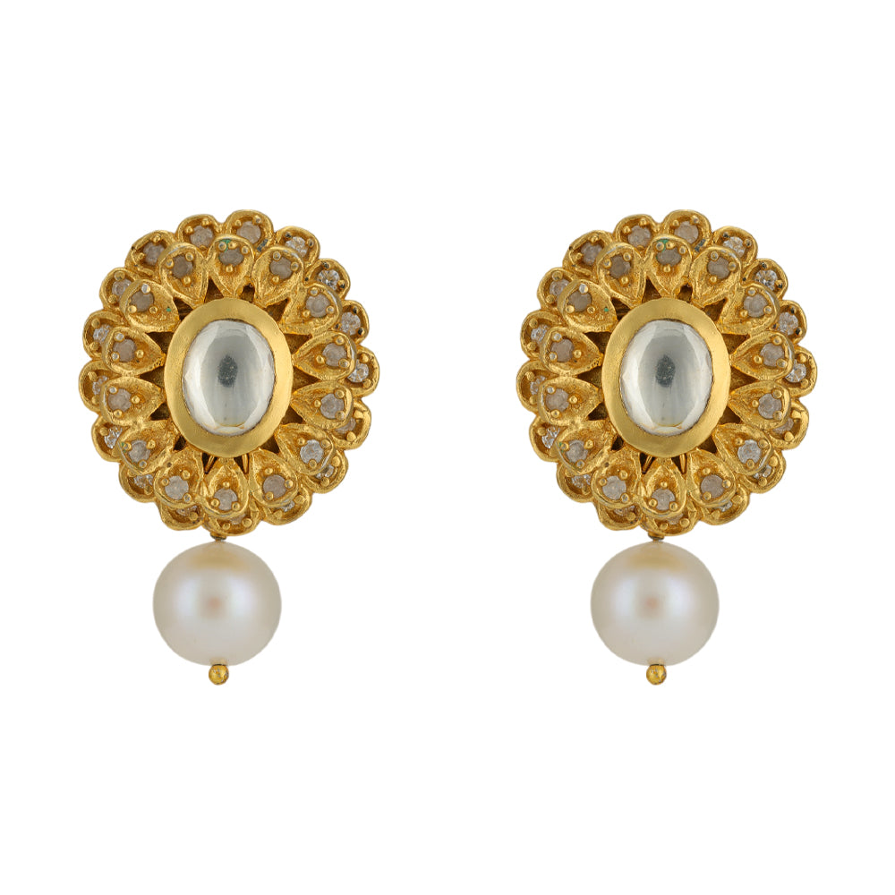 Ethereal Bloom 925 Gold Plated Pearl Drop Earrings

