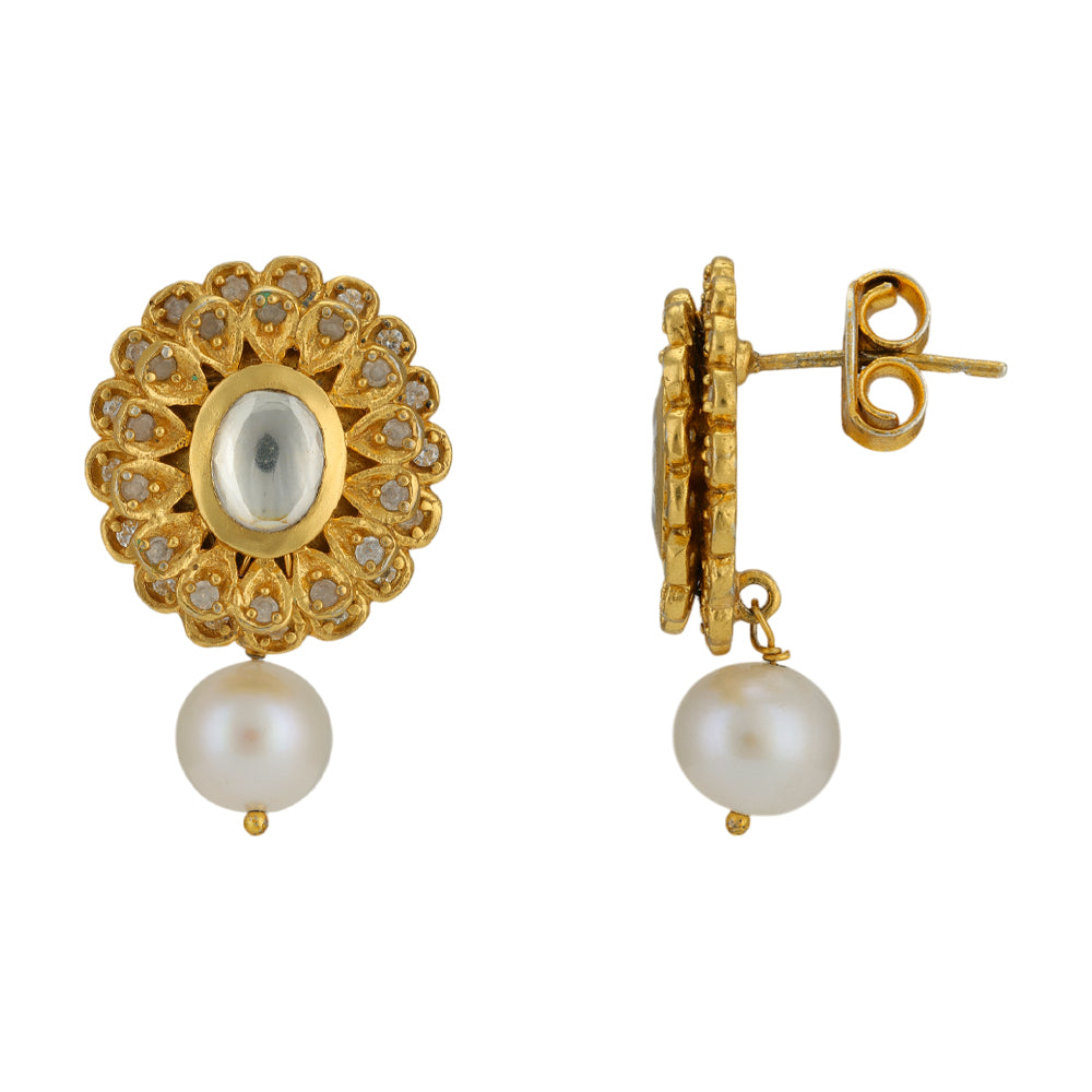 Ethereal Bloom 925 Gold Plated Pearl Drop Earrings