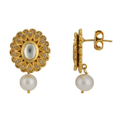 Ethereal Bloom 925 Gold Plated Pearl Drop Earrings
