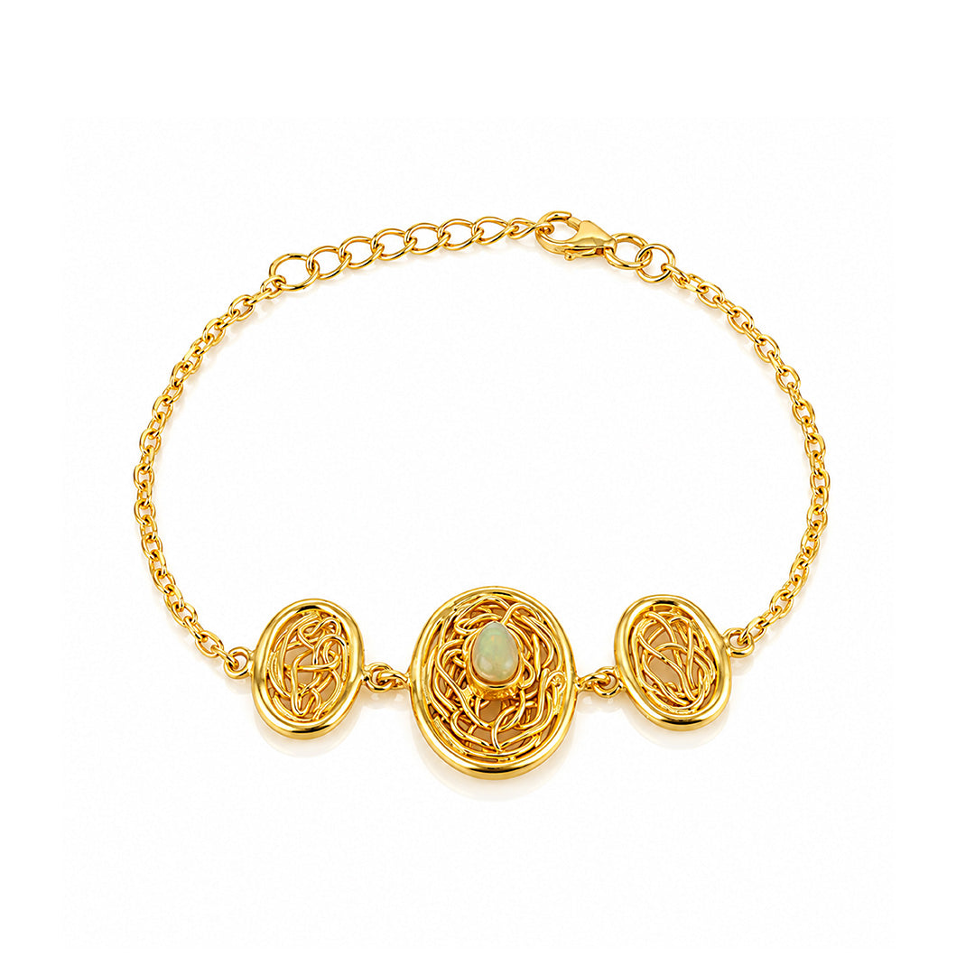 Ethereal Woven Medallion Opal Golden Statement Chain Bracelet