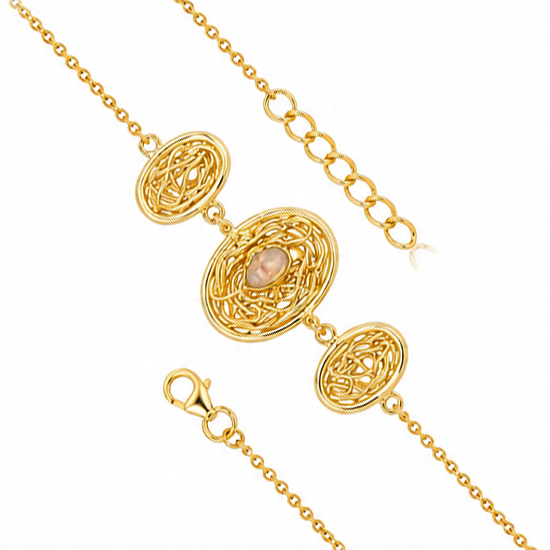 Ethereal Woven Medallion Opal Golden Statement Chain Bracelet