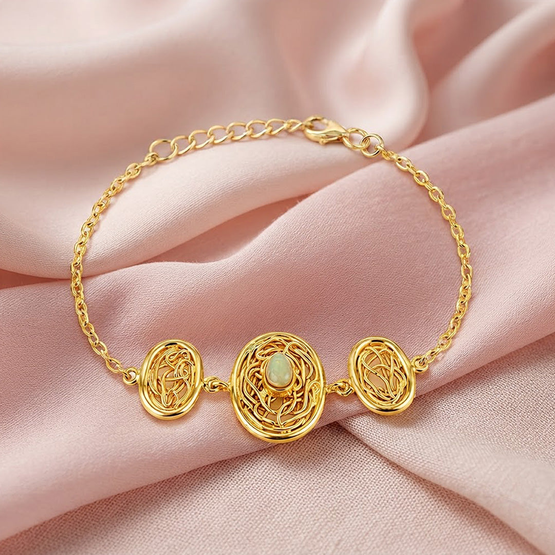 Ethereal Woven Medallion Opal Golden Statement Chain Bracelet
