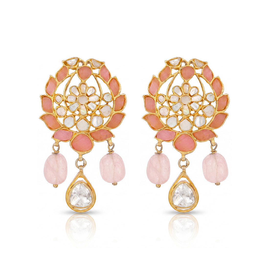Ethnic Lotus Rose Pearl 925 Sterling Silver Earring