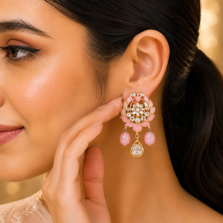 Ethnic Lotus Rose Pearl 925 Sterling Silver Earring