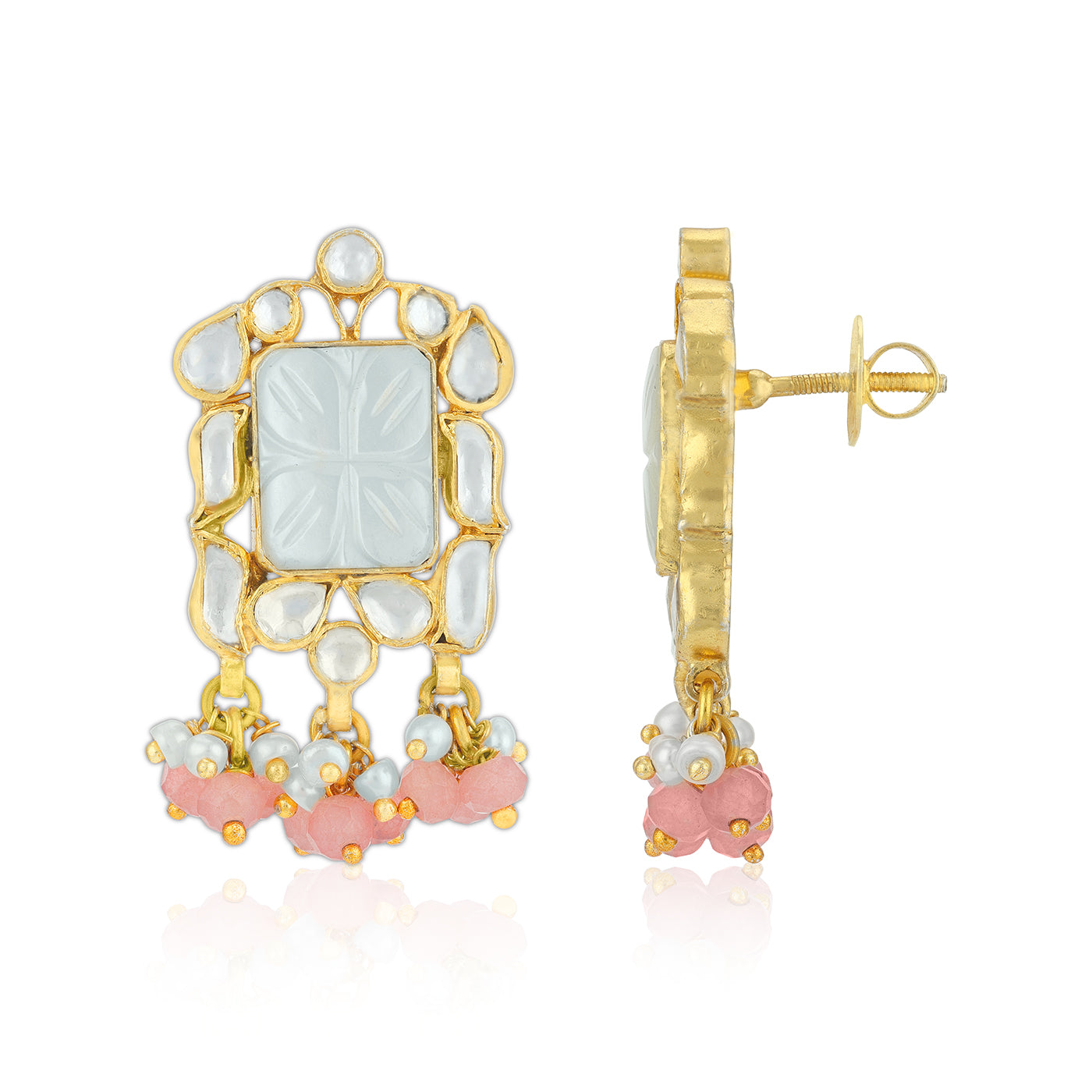 Ethnic Polki Pearl 925 Sterling Silver Festive Dangler Earring