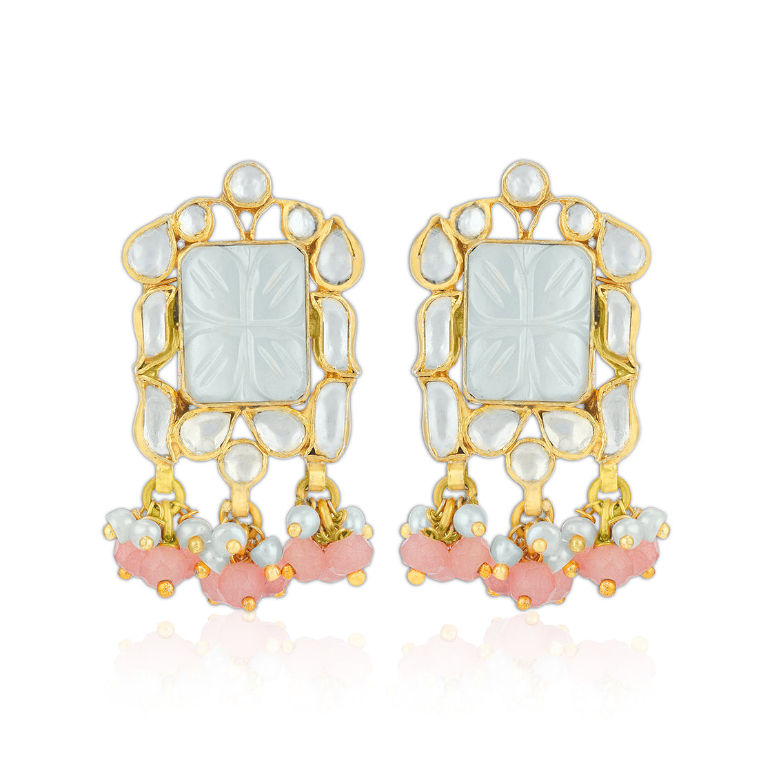 Ethnic Polki Pearl 925 Sterling Silver Festive Dangler Earring