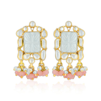 Ethnic Polki Pearl 925 Sterling Silver Festive Dangler Earring