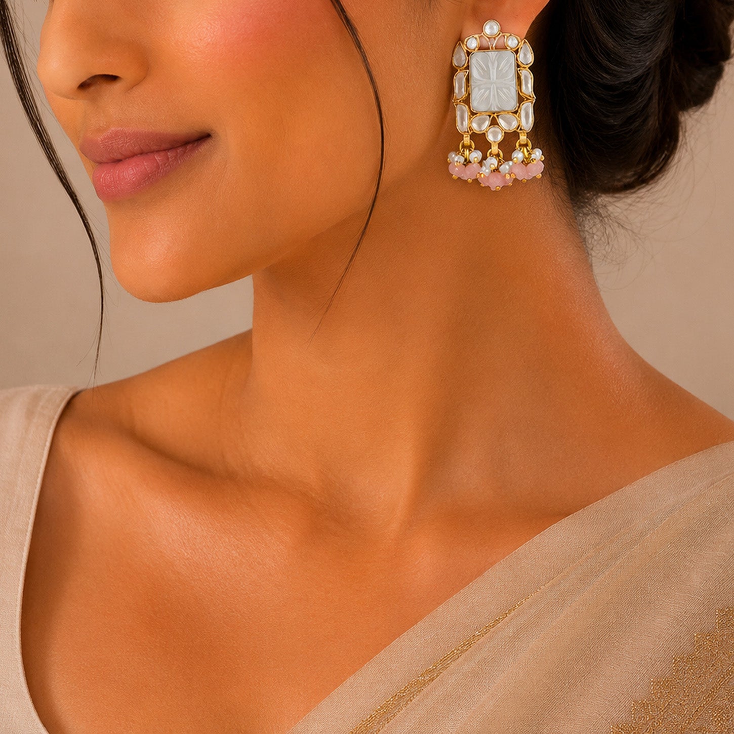 Ethnic Polki Pearl 925 Sterling Silver Festive Dangler Earring