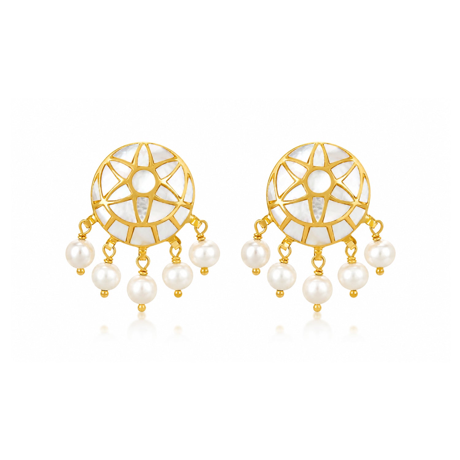 Ethnic Sunburst 925 Sterling Silver Pearl Drop Earrings