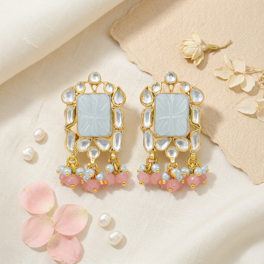 Ethnic Polki Pearl 925 Sterling Silver Festive Dangler Earring