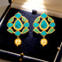 Ethnic Turquoise Golden Dangle 925 Sterling Silver Earrings
