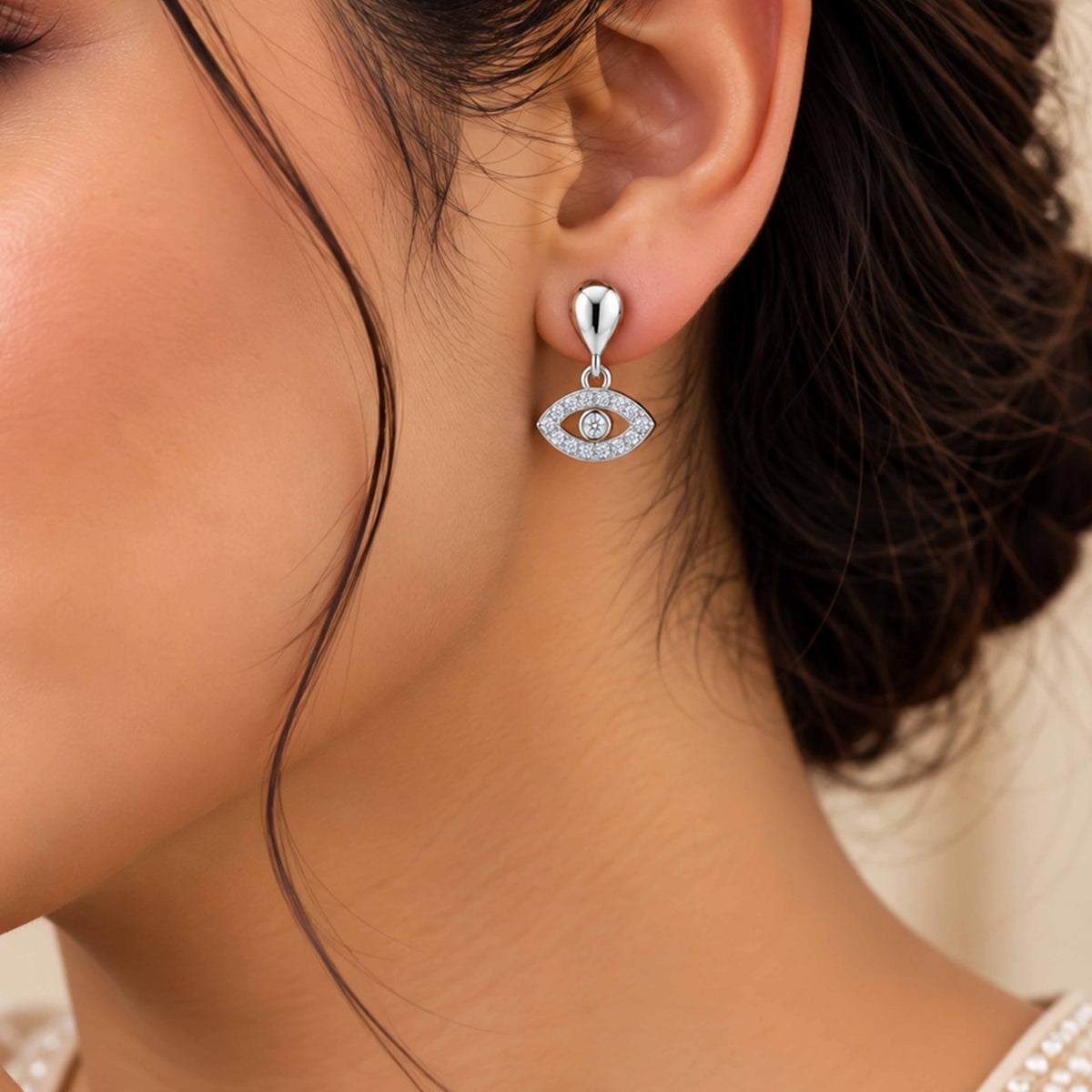 Evil Eye Drop Sterling Silver Earring