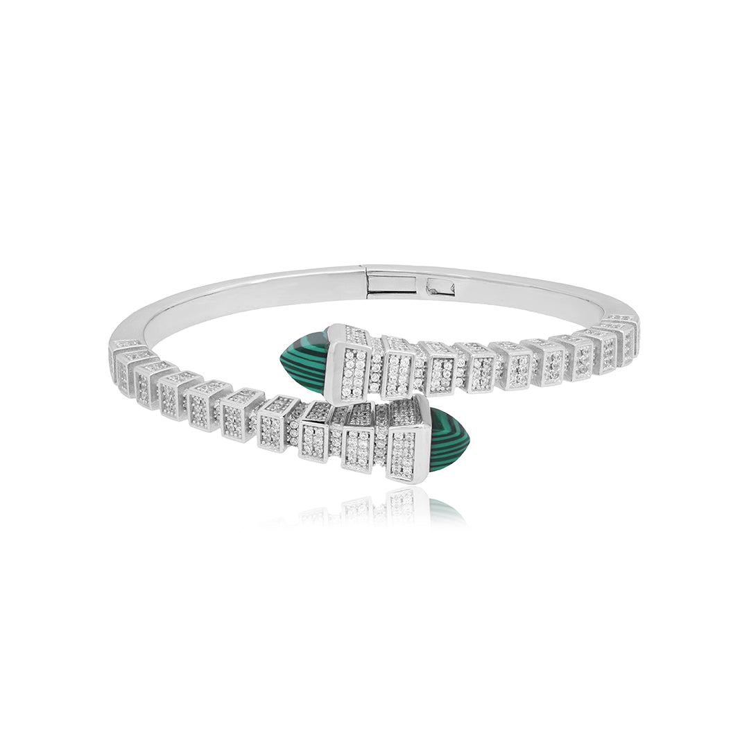 Exotic Green Stone Serpent 925 Sterling Silver Kada for Women