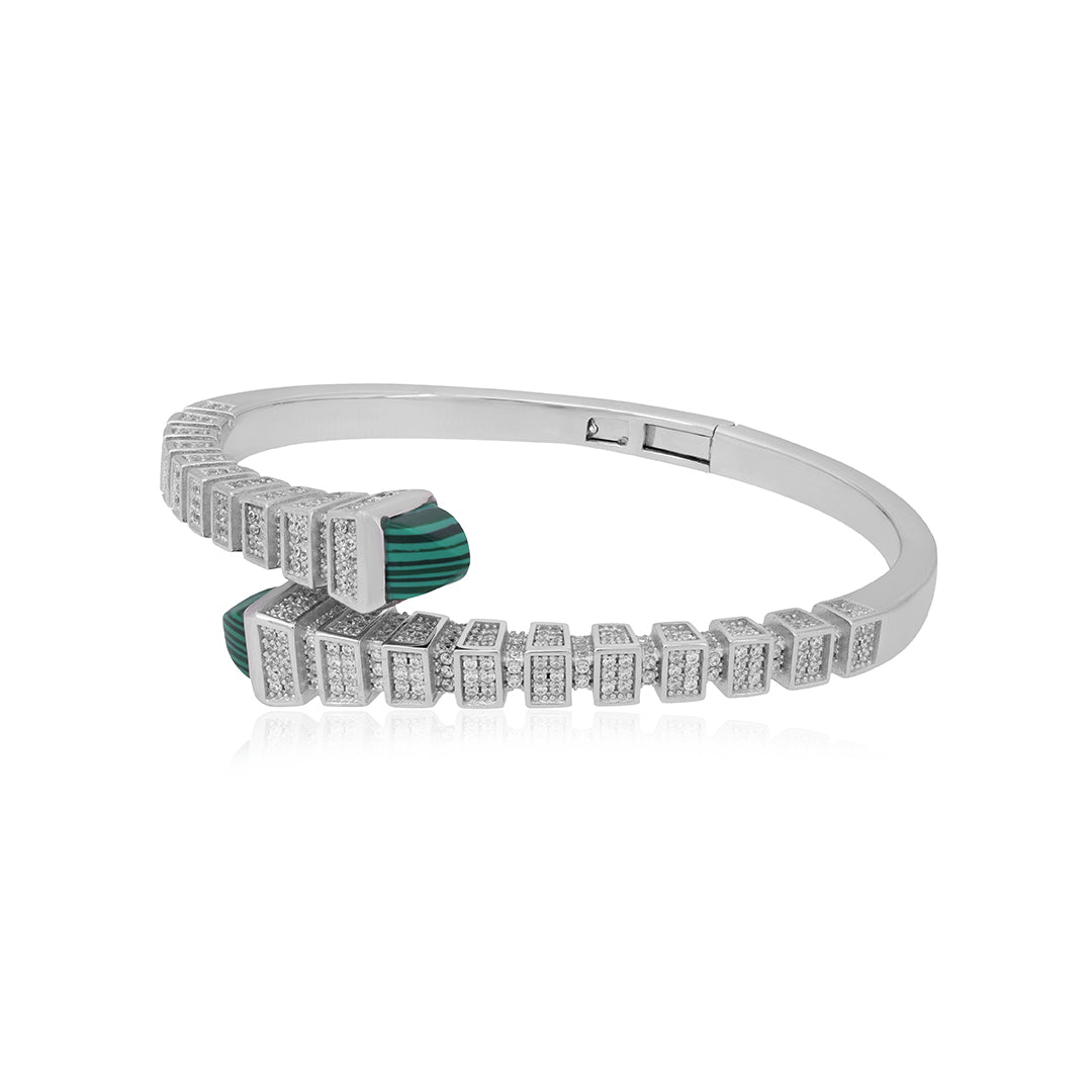 Exotic Green Stone Serpent 925 Sterling Silver Kada for Women