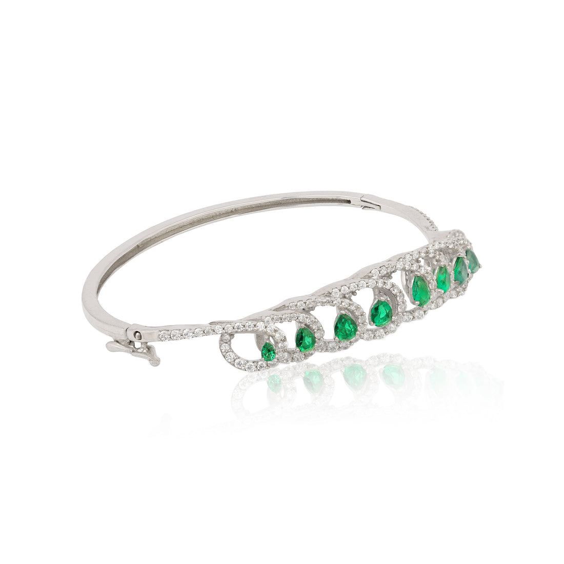 Exquisite Emerald Curly Loop Rhodium-Plated Kada
