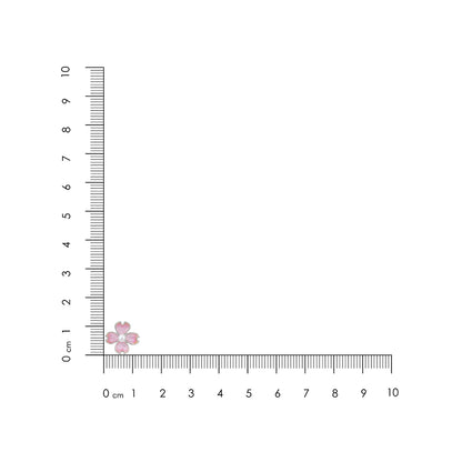 Small pink flower next to a ruler on a white background