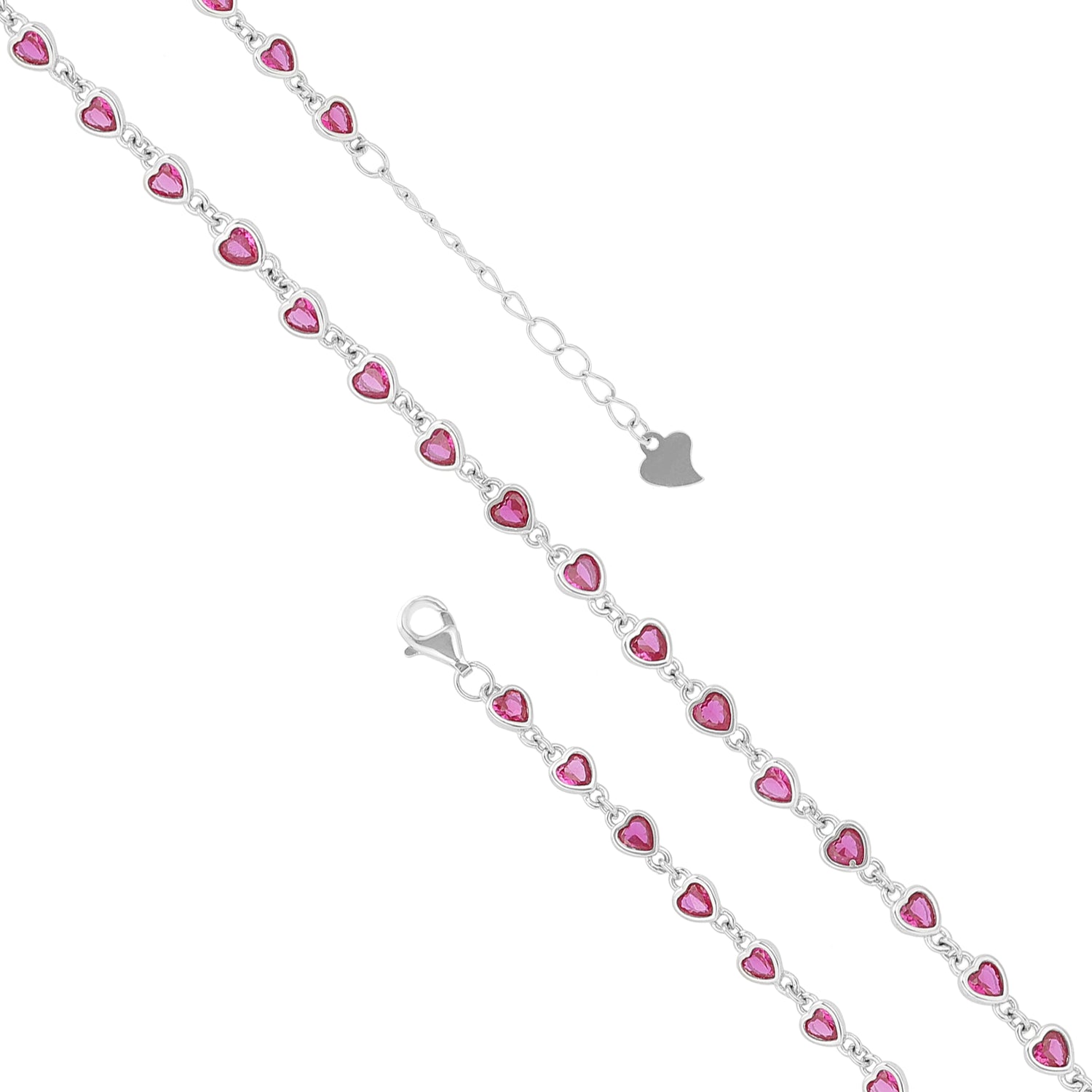 Fashionista Pink Hearts Rhodium Plated 925 Connected Bracelets