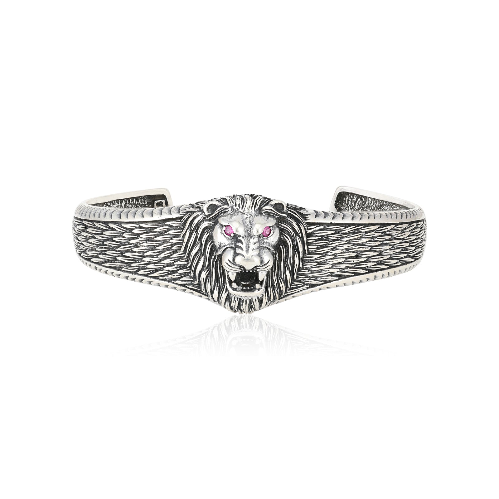 Ferocious Lion Oxidised Sterling Silver Cuff