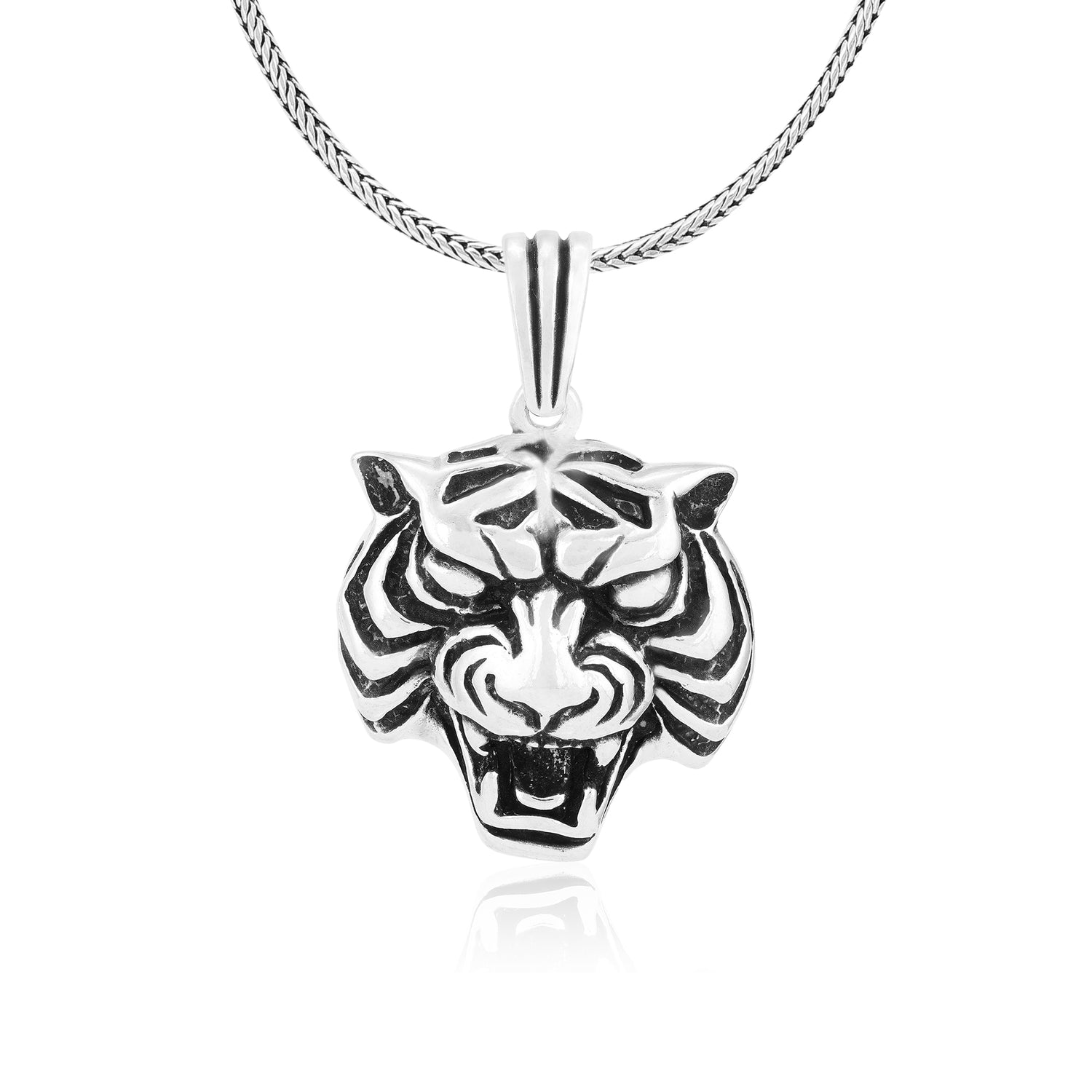 Ferocious Tiger Head 925 Oxidised Pendant