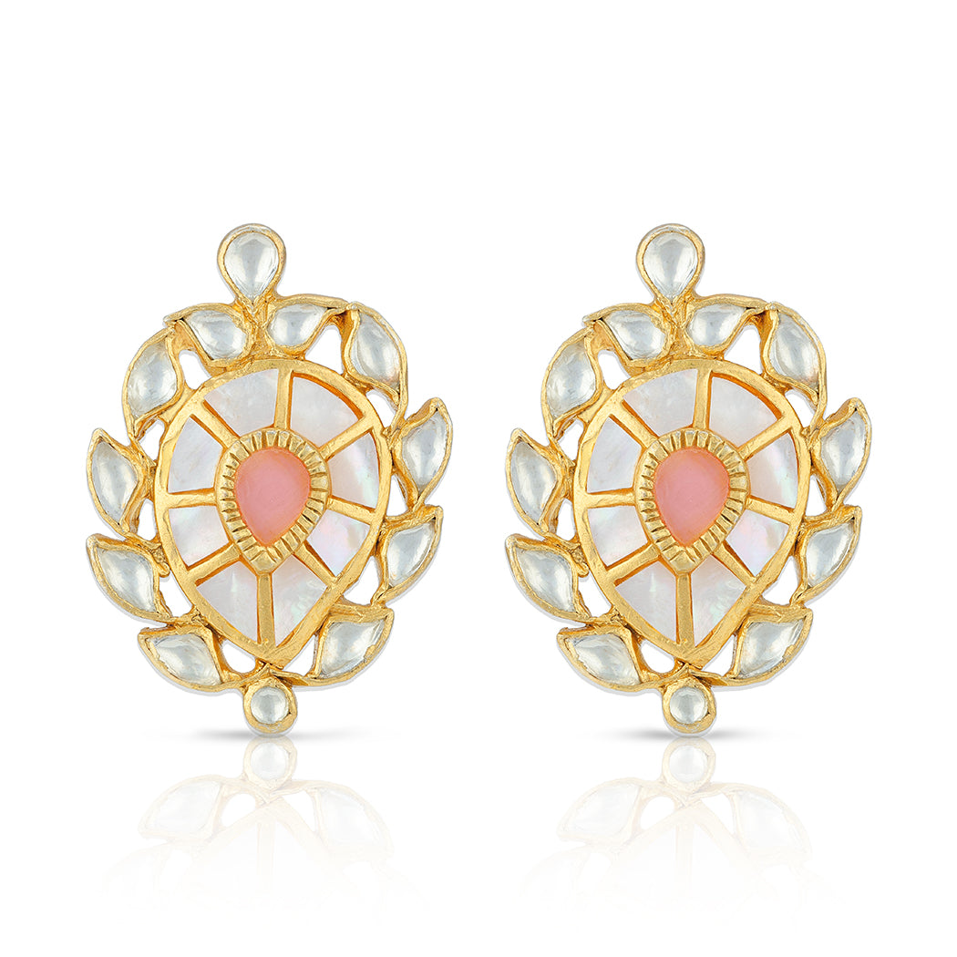 Festive Floral Polki Pearl 925 Sterling Silver Gold-Plated Earring