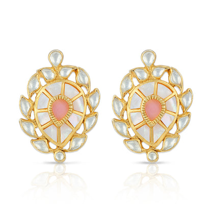 Festive Floral Polki Pearl 925 Sterling Silver Gold-Plated Earring