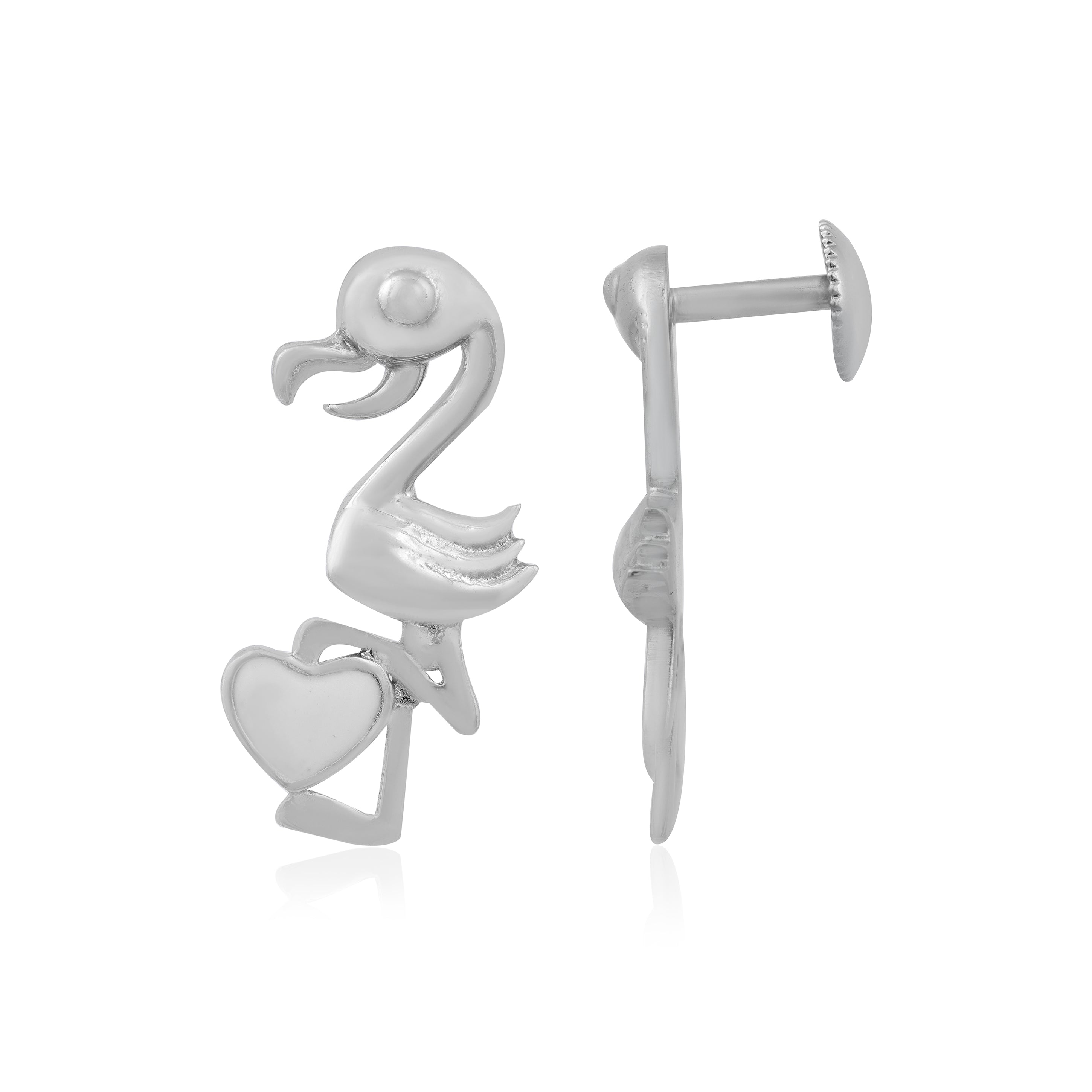 Flamingo Charm Heart Rhodium Platted Earrings
