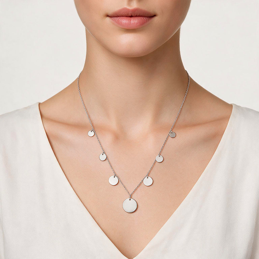 Floating Multi Disc Fringe Silver Chain