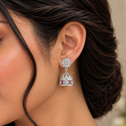 Floral Charm 925 Sterling Silver Jhumka Earrings for Women