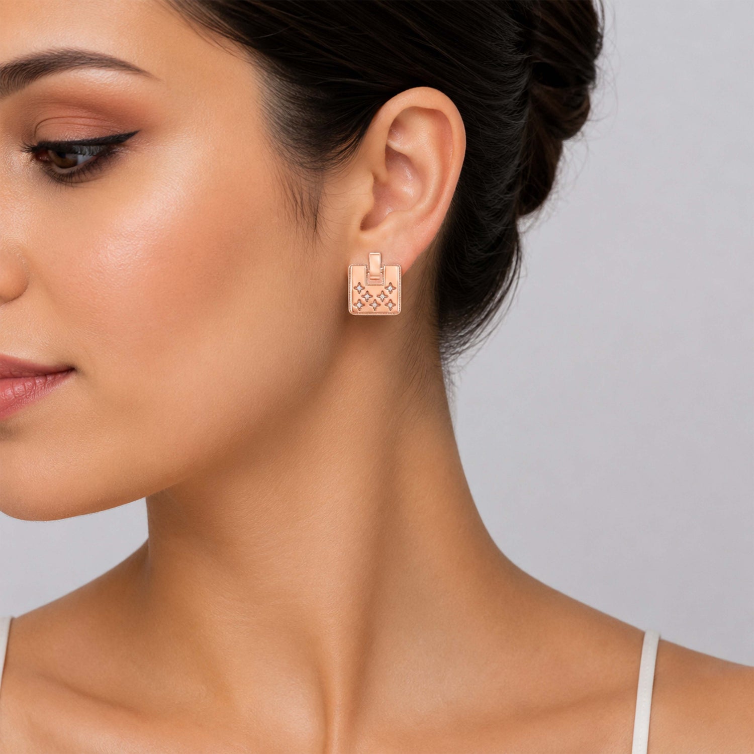 Floral Mosaic 925 Sterling Silver Rose Gold Earrings