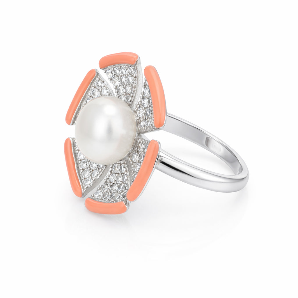 Floral Pearl Pavé 925 Sterling Silver Ring for Women