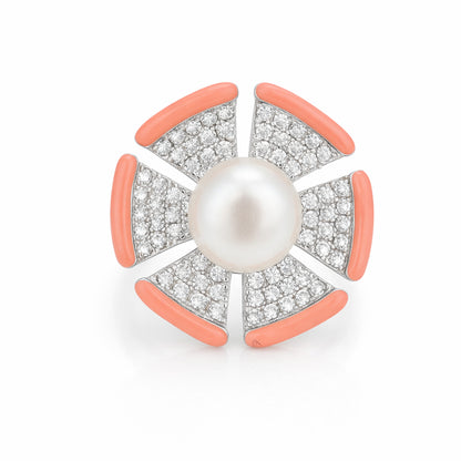 Floral Pearl Pavé 925 Sterling Silver Ring for Women