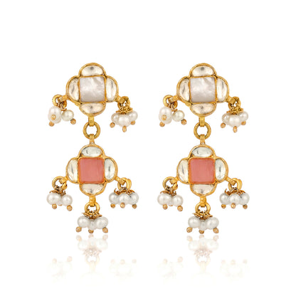 Floral Petal Pearl Golden 925 Sterling Silver Earring