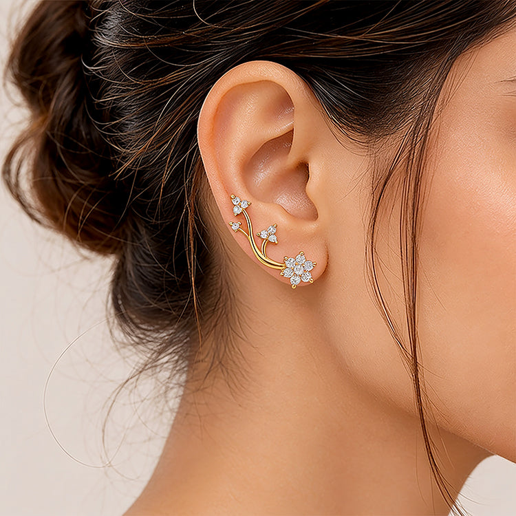 Floral Radiance 925 Sterling Silver Golden Climber Earrings