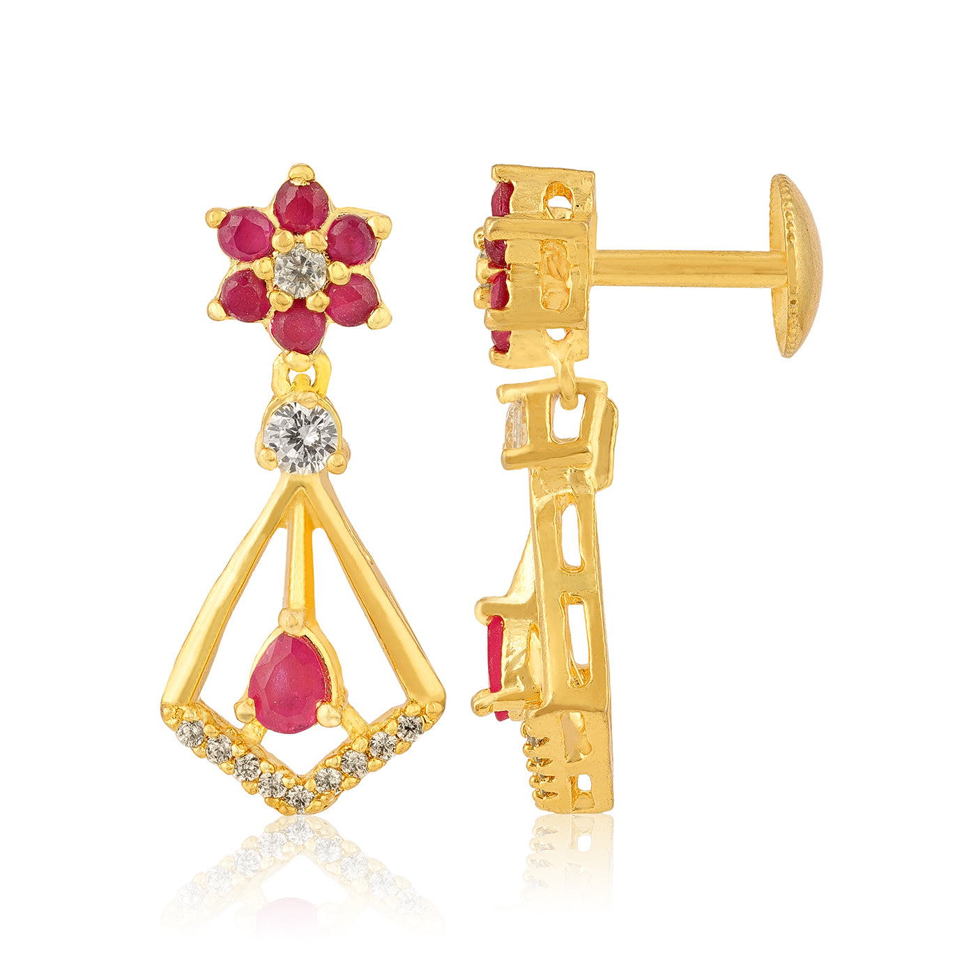 Floral Ruby 925 Sterling Silver Triangle Dangle Earring for Women