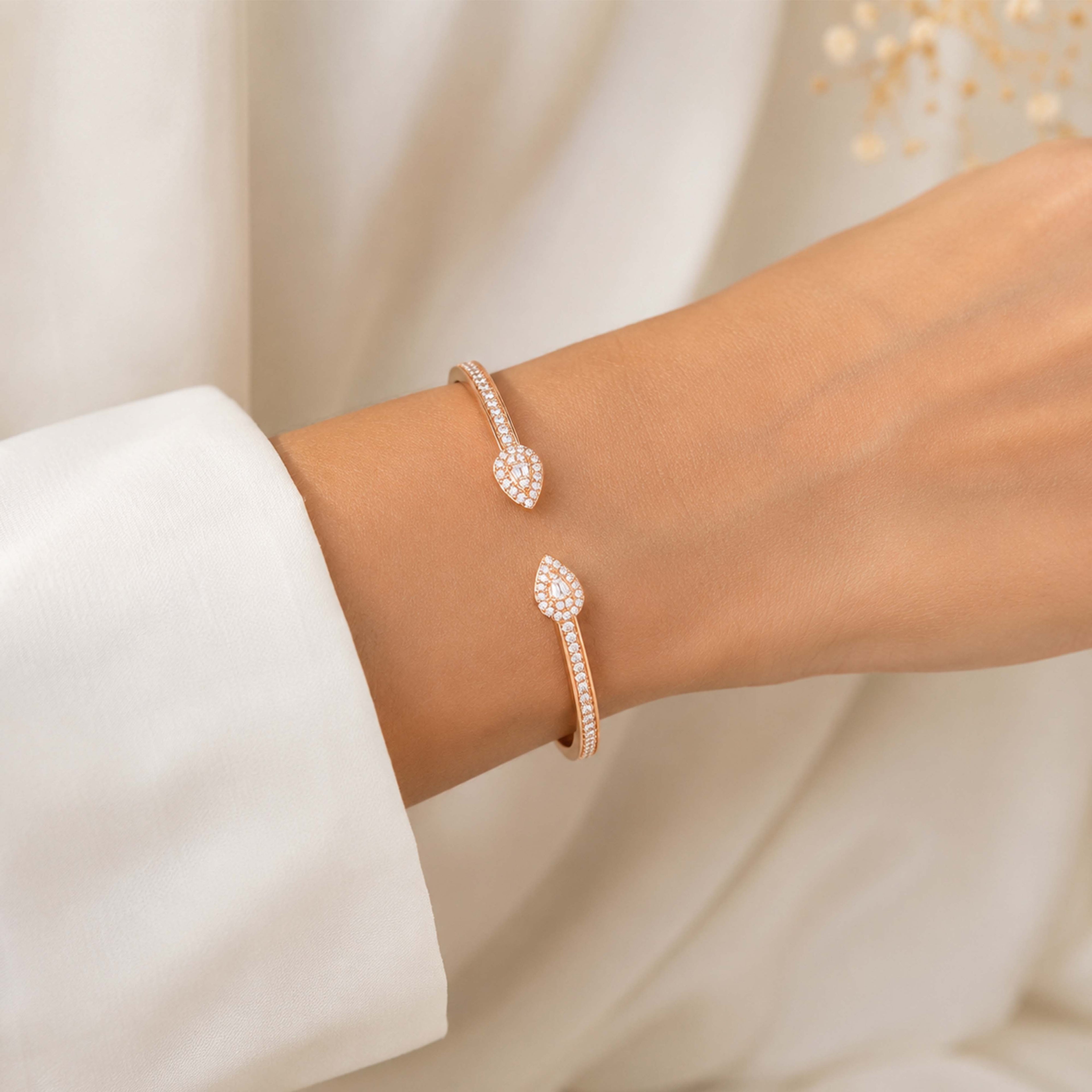 Floral Sparkle 925 Sterling Silver Rose Finish Kada
