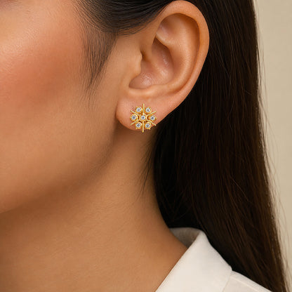 Floral Sparkle Cluster 925 Sterling Silver Stud Earrings