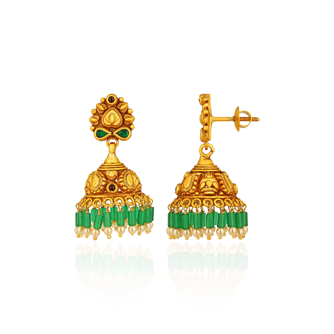 Floral 925 Sterling Silver Green Bead Jhumkas for Women