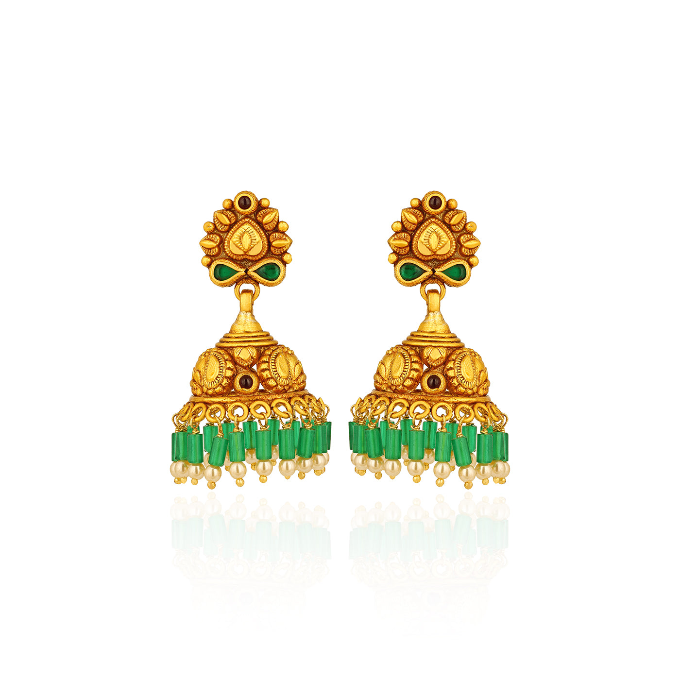 Floral 925 Sterling Silver Green Bead Jhumkas for Women